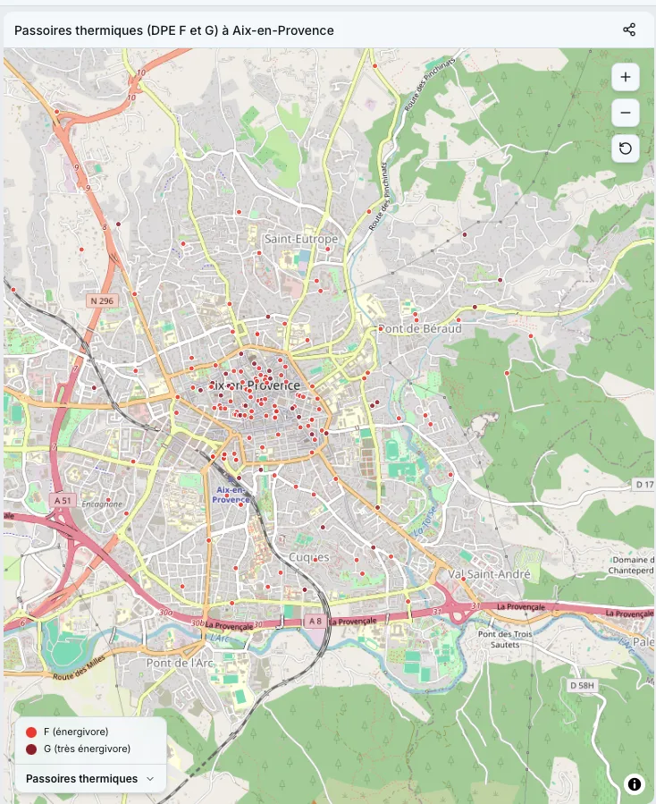 Carte DPE filtrée F et G