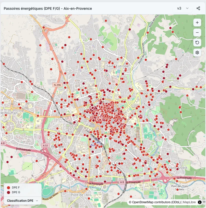 Carte DPE filtrée F et G