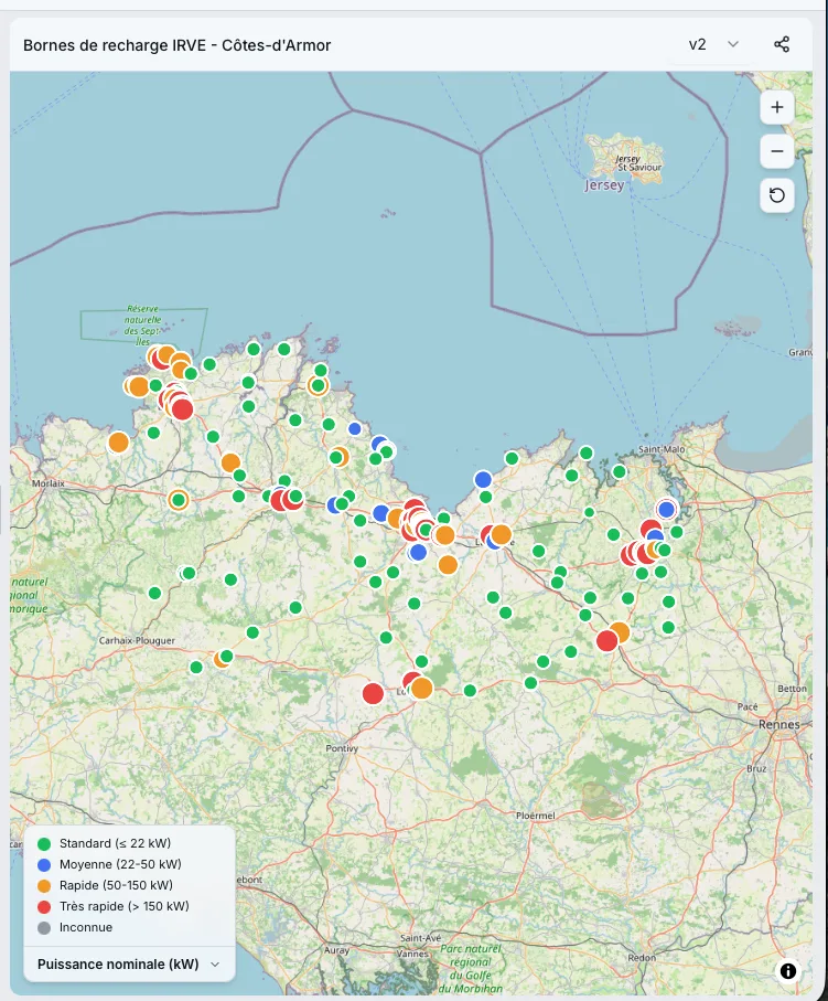 Carte bornes IRVE Côtes-d'Armor