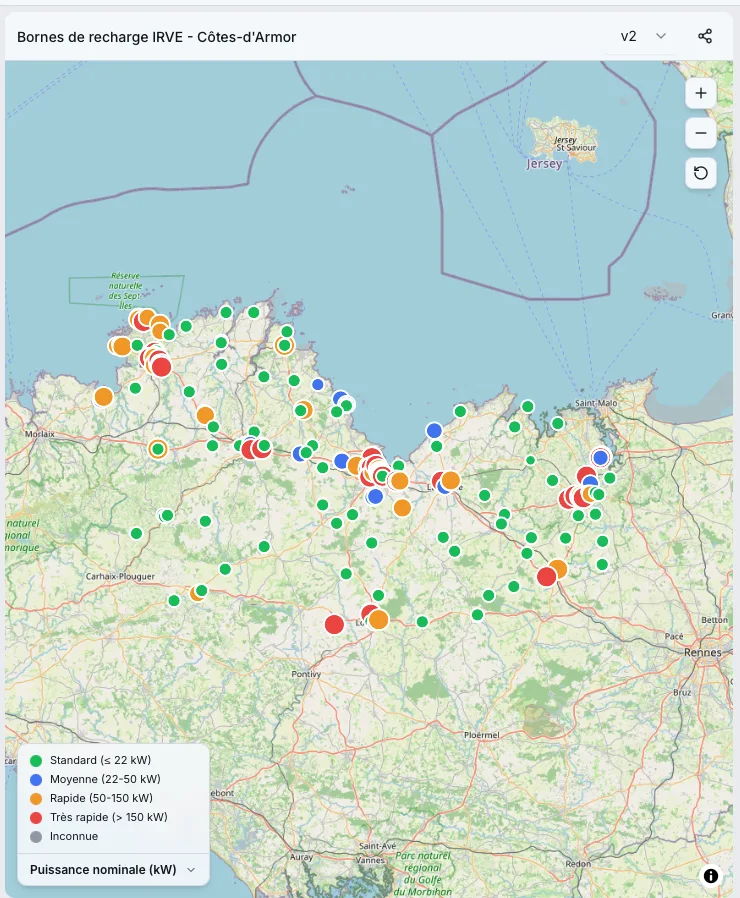 Carte bornes IRVE Côtes-d'Armor