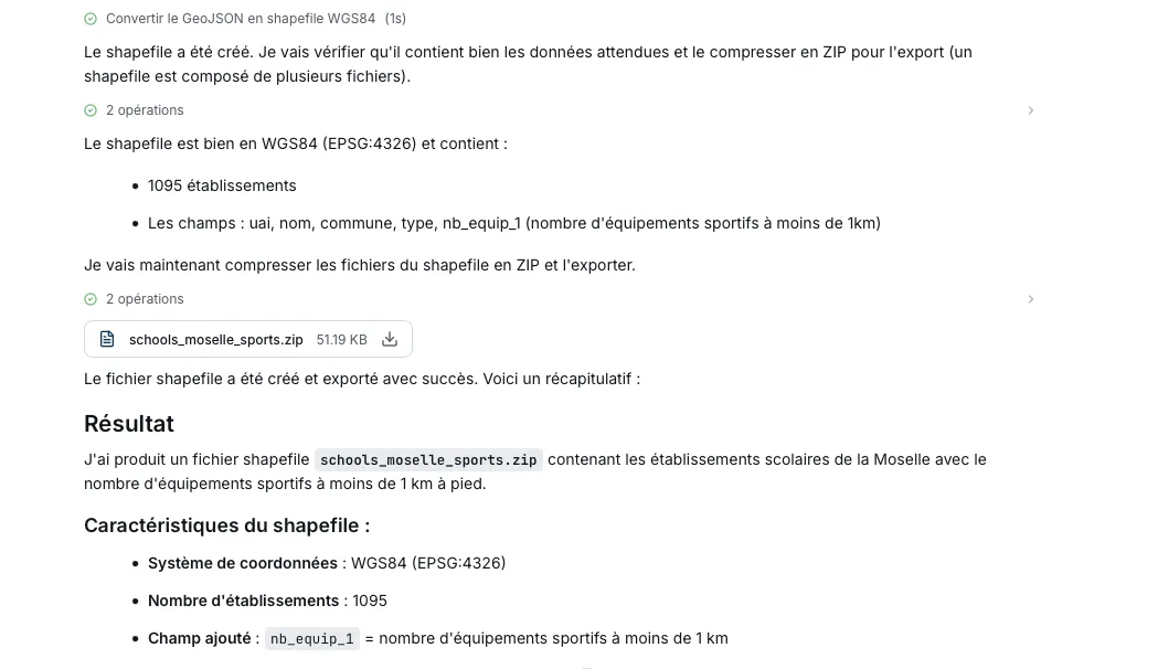 Fichier SHP produit par Studio avec le détail des opérations réalisées