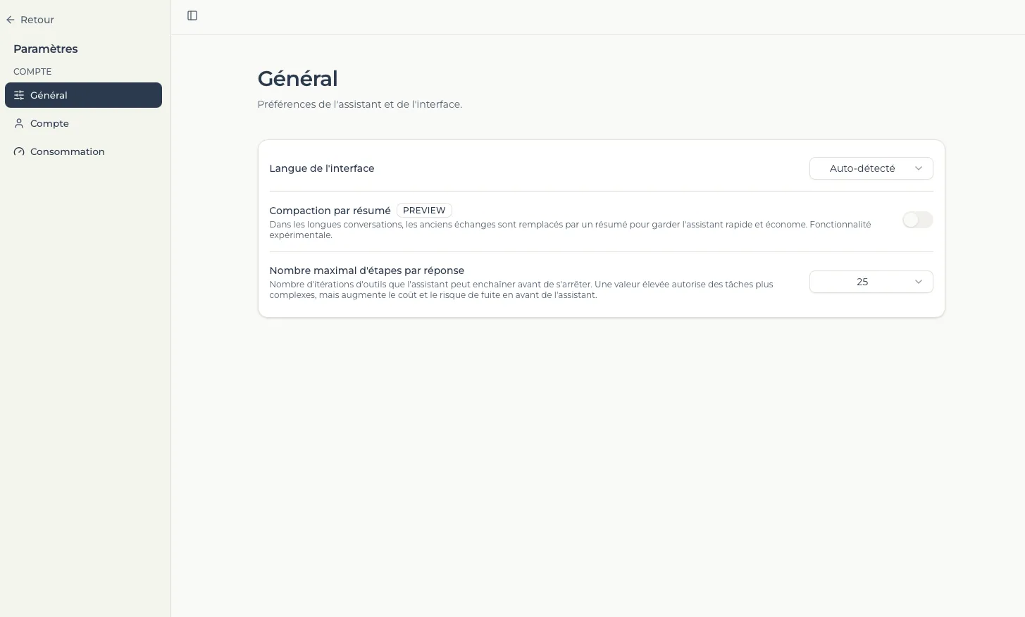 Page du compte utilisateur