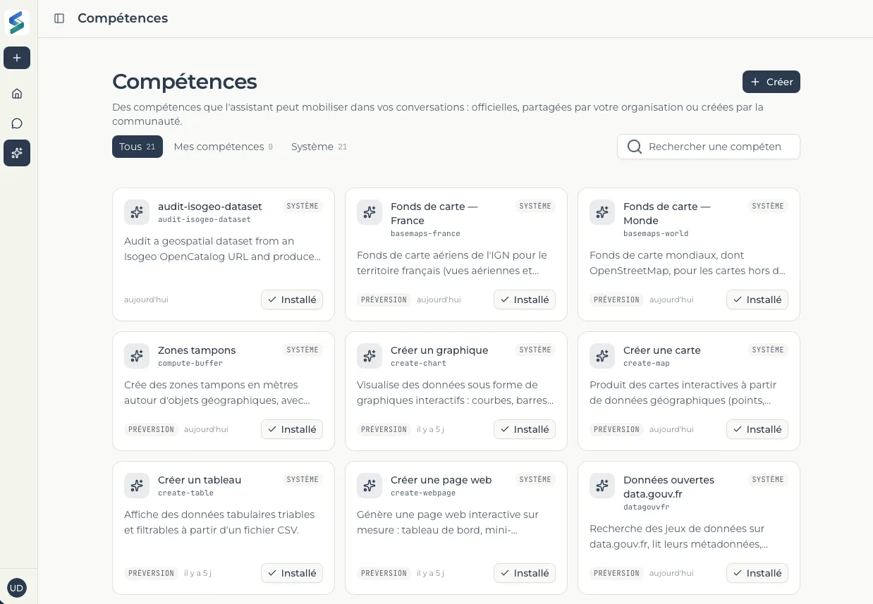 Page des compétences